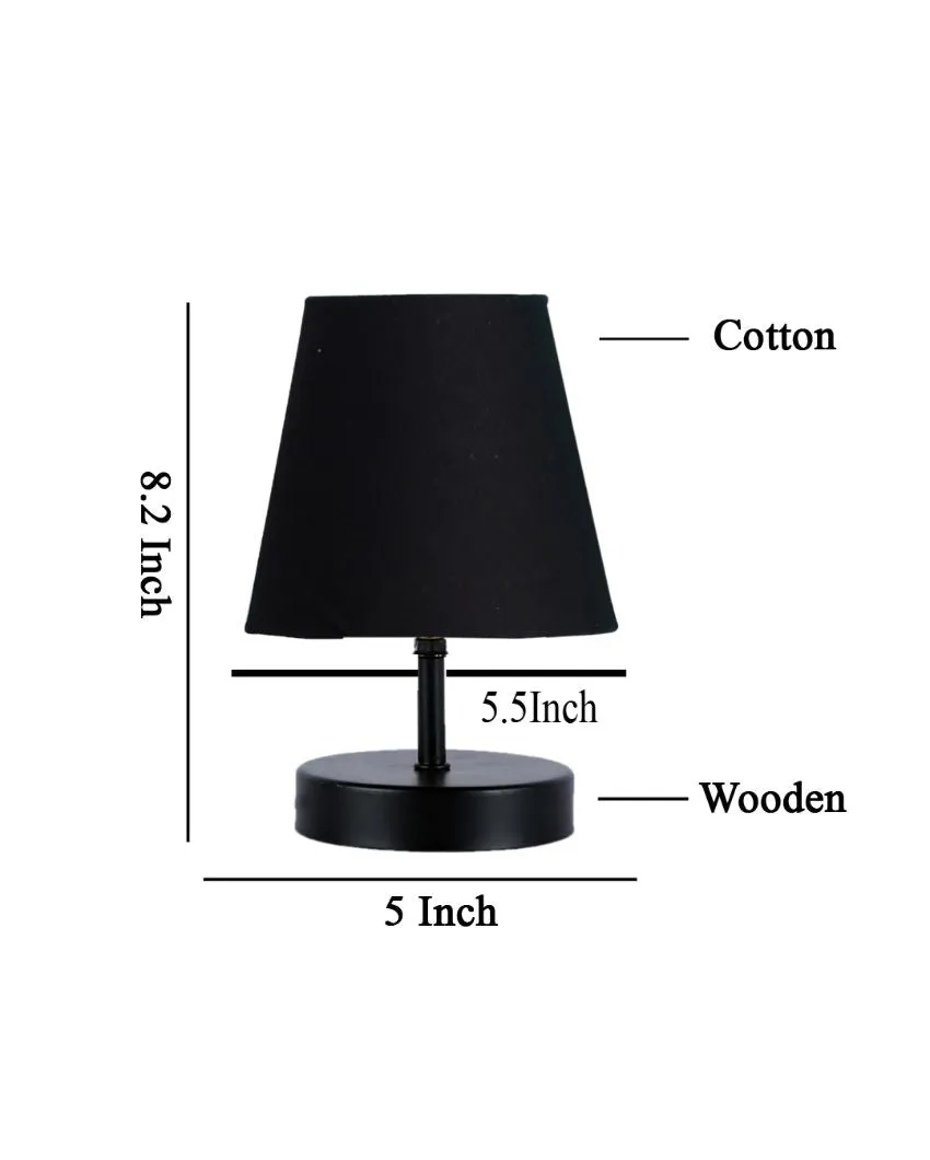 Cotton Round Wooden Black Base Table Lamp | 6 x 8 inches