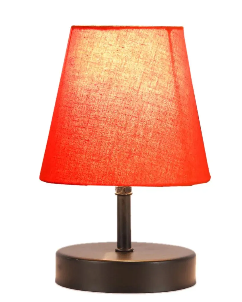 Cotton Round Wooden Black Base Table Lamp | 6 x 8 inches