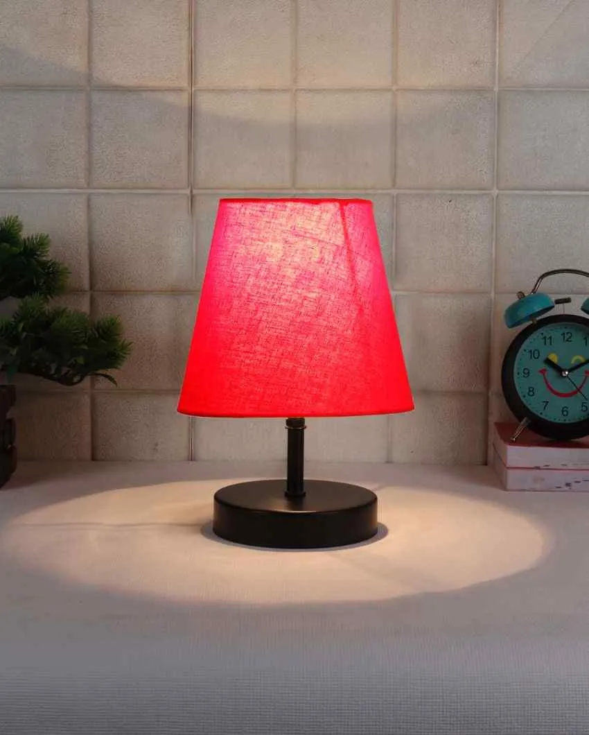 Cotton Round Wooden Black Base Table Lamp | 6 x 8 inches