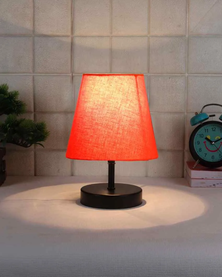 Cotton Round Wooden Black Base Table Lamp | 6 x 8 inches