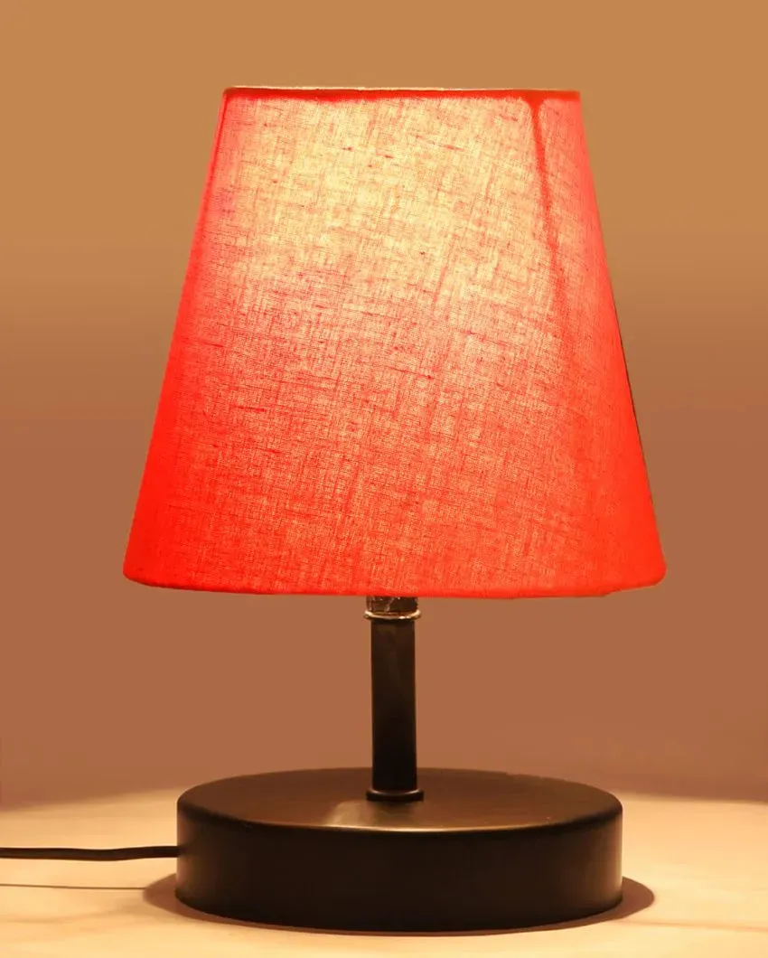 Cotton Round Wooden Black Base Table Lamp | 6 x 8 inches
