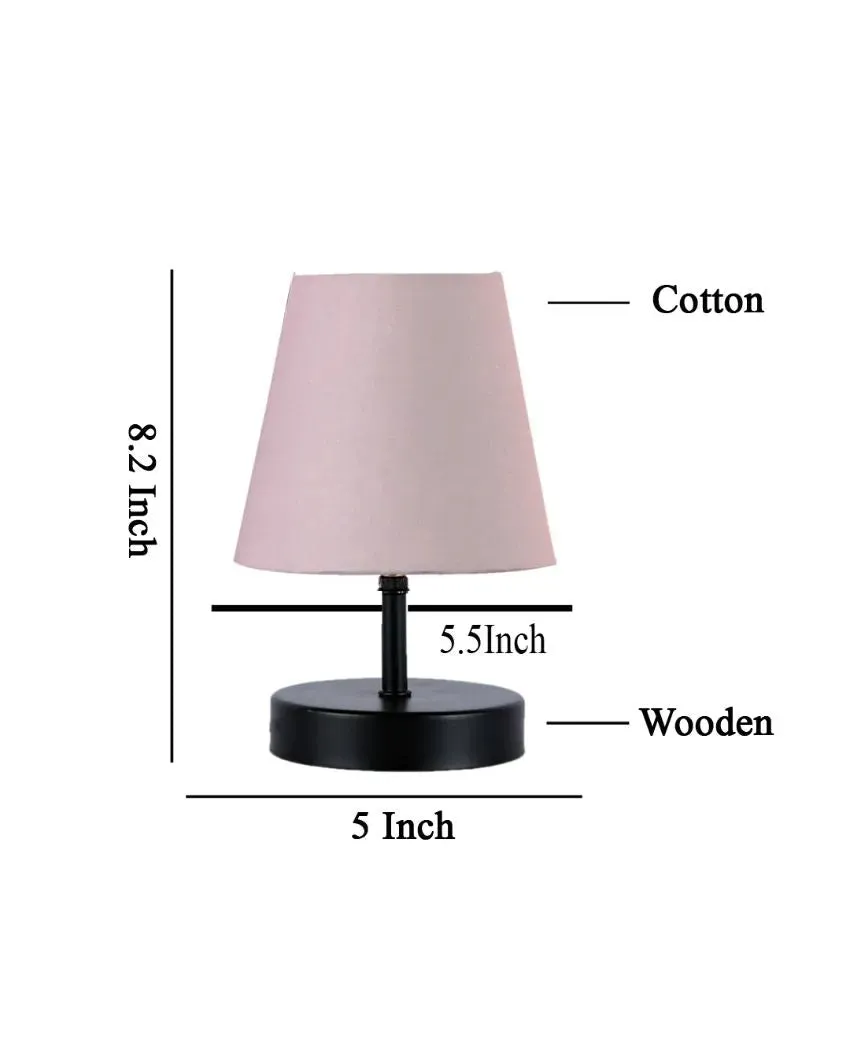 Cotton Round Wooden Black Base Table Lamp | 6 x 8 inches
