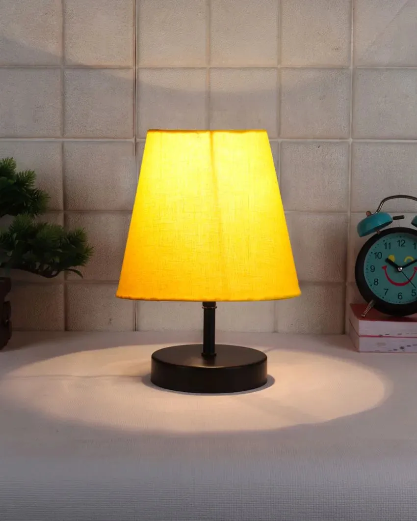 Cotton Round Wooden Black Base Table Lamp | 6 x 8 inches