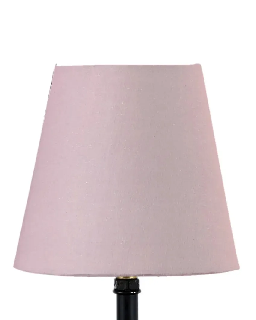 Cotton Round Wooden Black Base Table Lamp | 6 x 8 inches