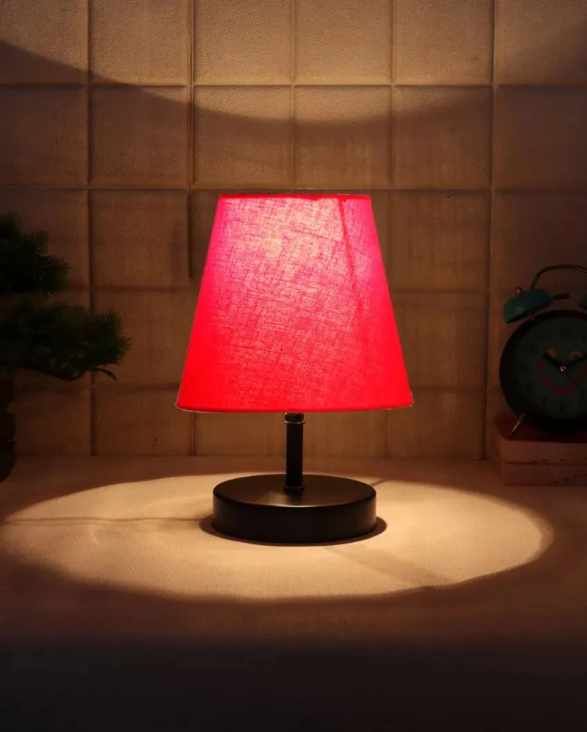 Cotton Round Wooden Black Base Table Lamp | 6 x 8 inches