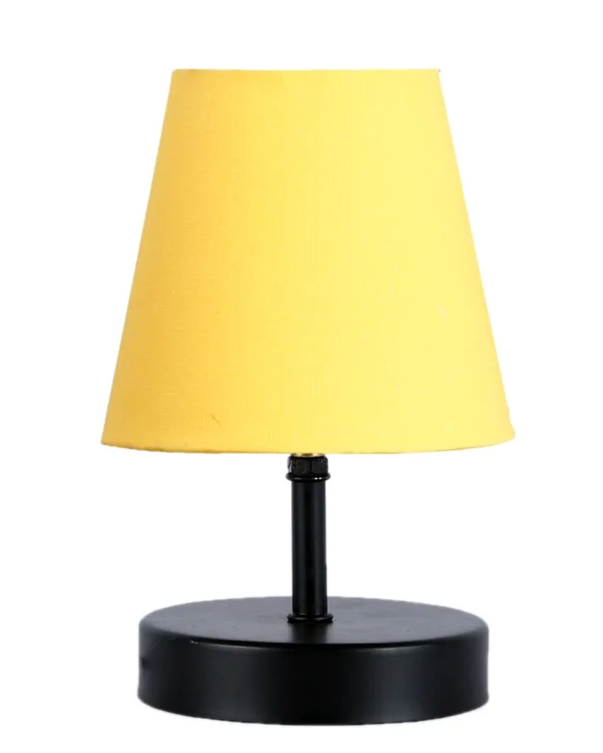 Cotton Round Wooden Black Base Table Lamp | 6 x 8 inches