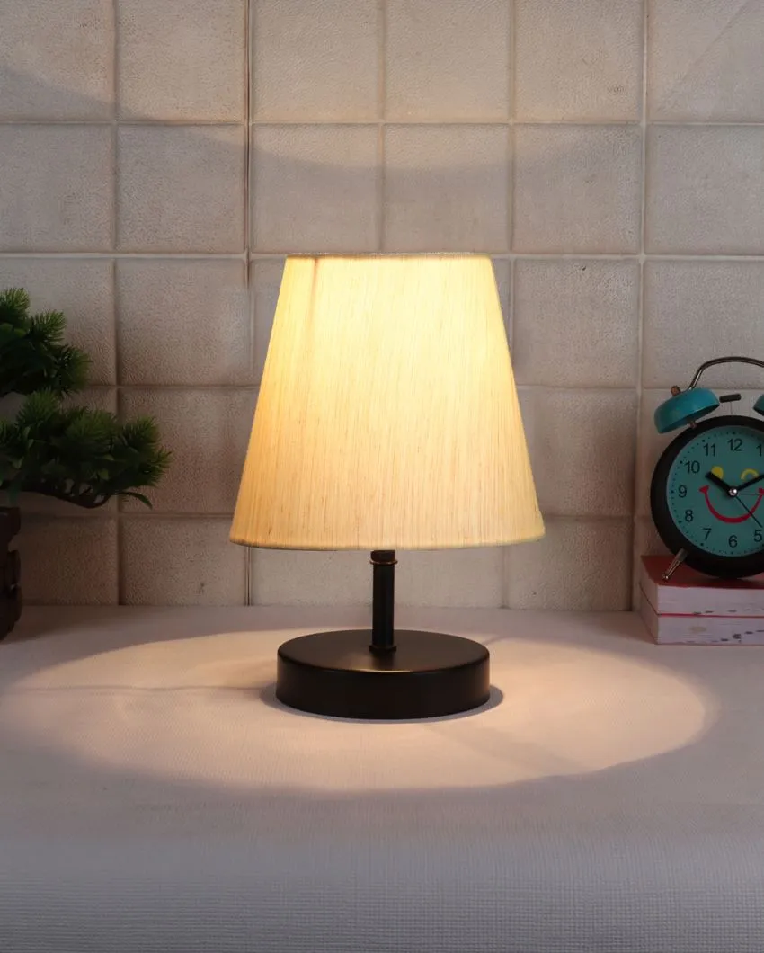 Cotton Round Wooden Black Base Table Lamp | 6 x 8 inches