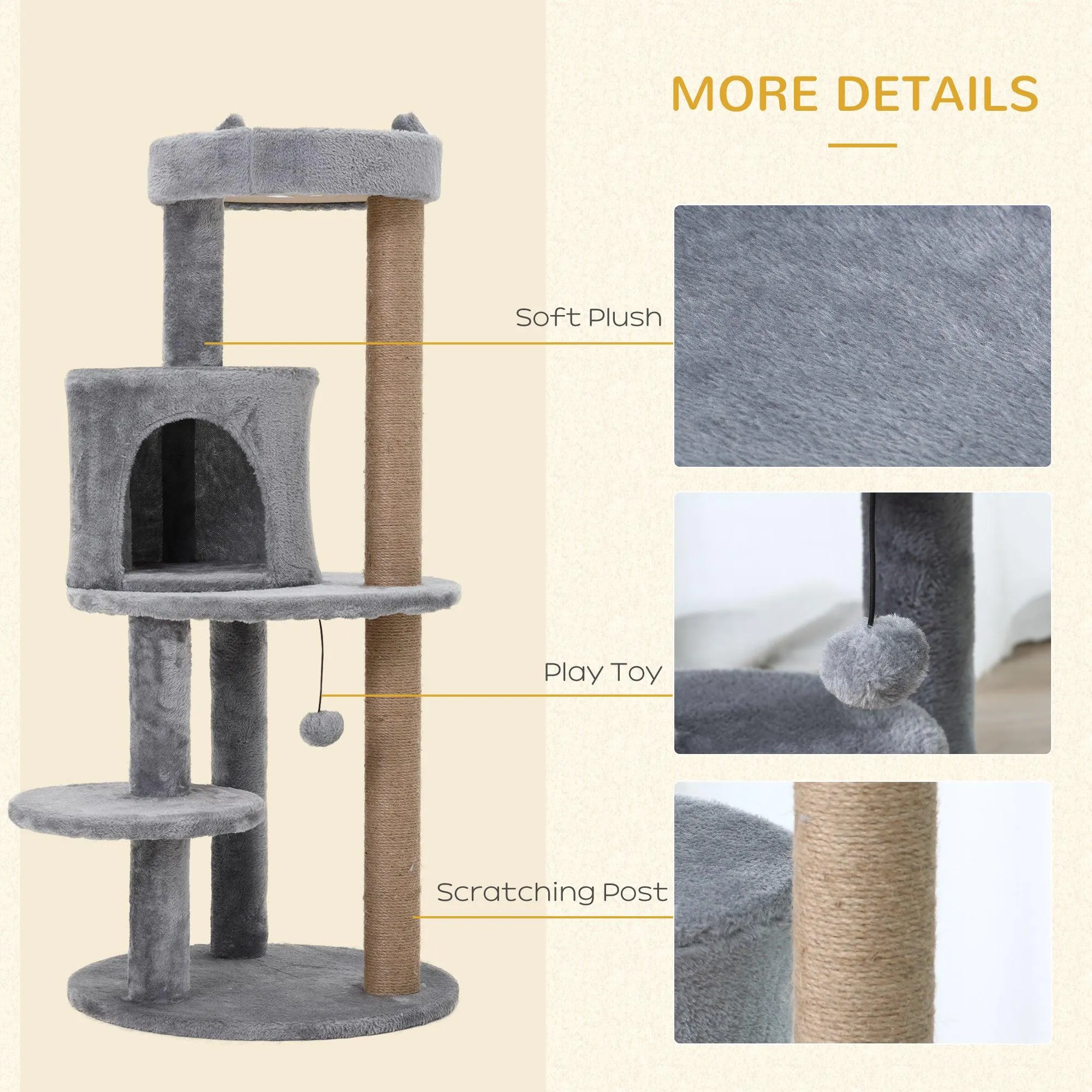 Deluxe 3-Tier Cat Condo Tower, 104cm - Grey