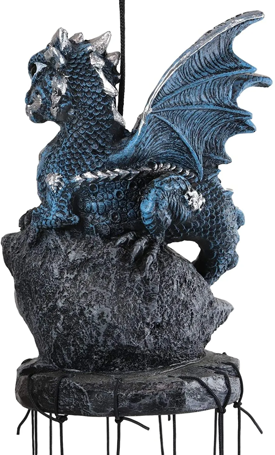 Ebros Blue Dragon Guarding Crystal Crown Top Resonant Wind Chime with Ornaments