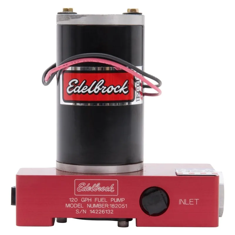 Edelbrock Quite-Flo Electric Fuel Pump 120 gph at 6.5 psi Preset 3/8" NPT Inlet/Outlet Aluminum - Red Anodize