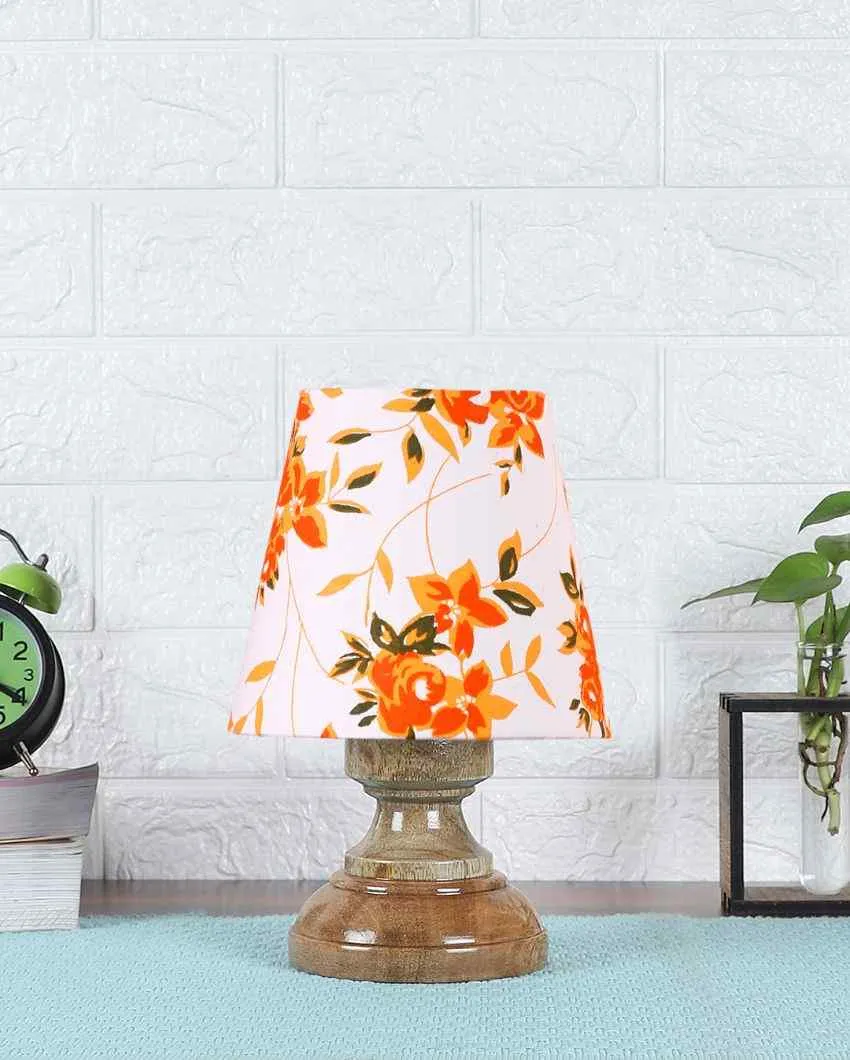 Elegant Floral Cotton Natural Wood Table Lamp | 6 x 8 inches