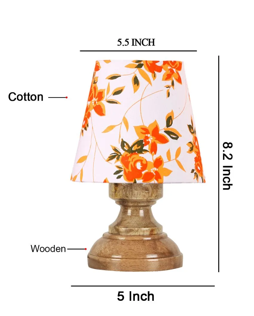 Elegant Floral Cotton Natural Wood Table Lamp | 6 x 8 inches