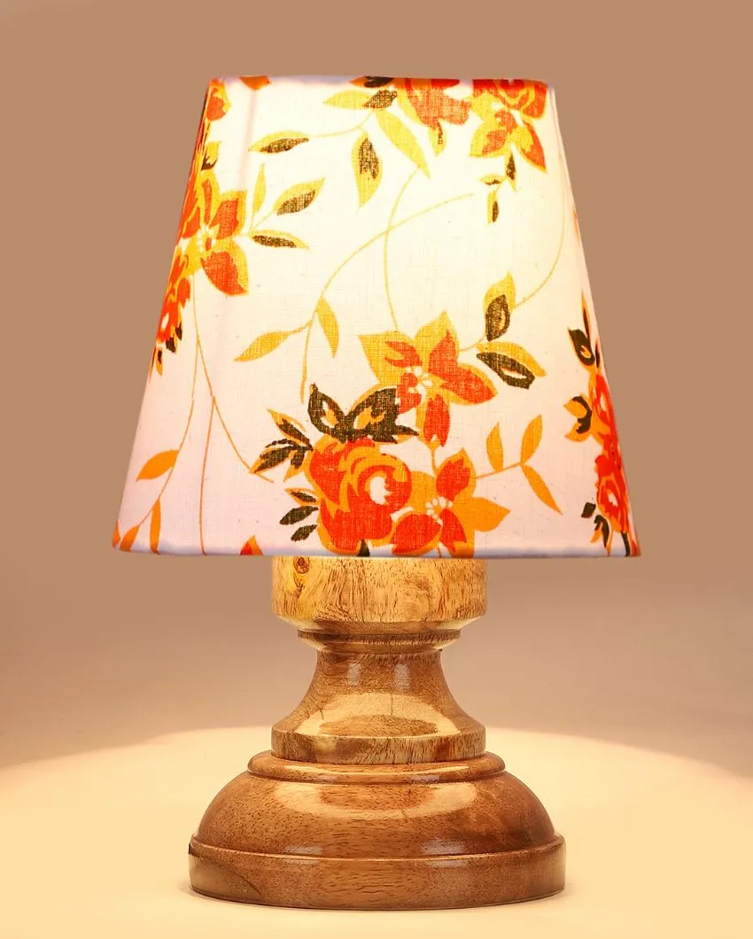 Elegant Floral Cotton Natural Wood Table Lamp | 6 x 8 inches