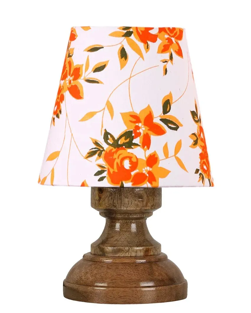 Elegant Floral Cotton Natural Wood Table Lamp | 6 x 8 inches