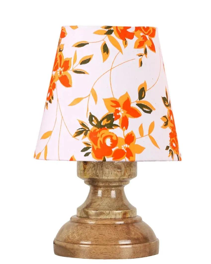 Elegant Floral Cotton Natural Wood Table Lamp | 6 x 8 inches