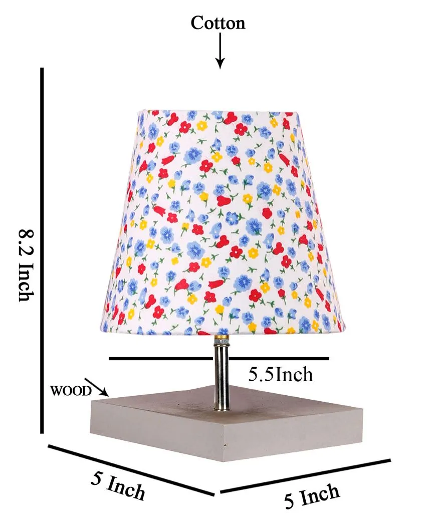 Elementary Cotton Square White Shaded Wood Table Lamp | 6 x 8 inches