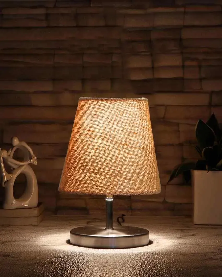Eye Catchy Jute Round Metal Steel Table Lamp | 6 x 8 inches