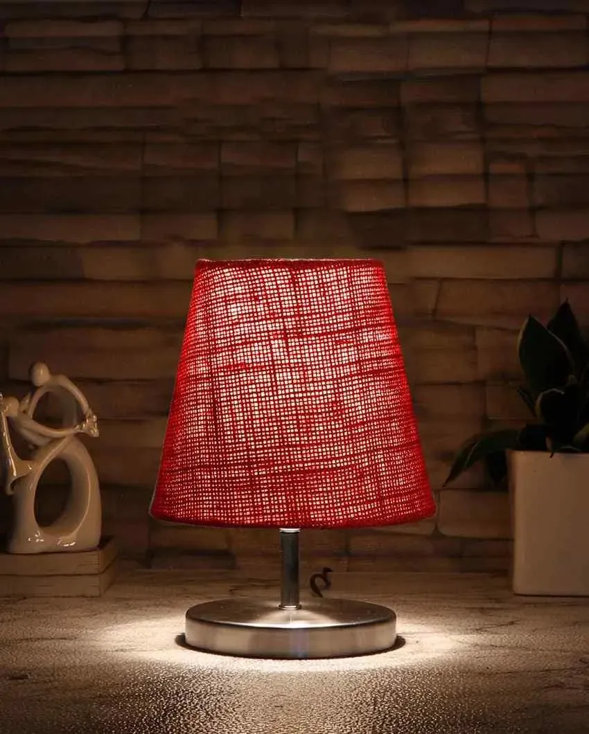 Eye Catchy Jute Round Metal Steel Table Lamp | 6 x 8 inches