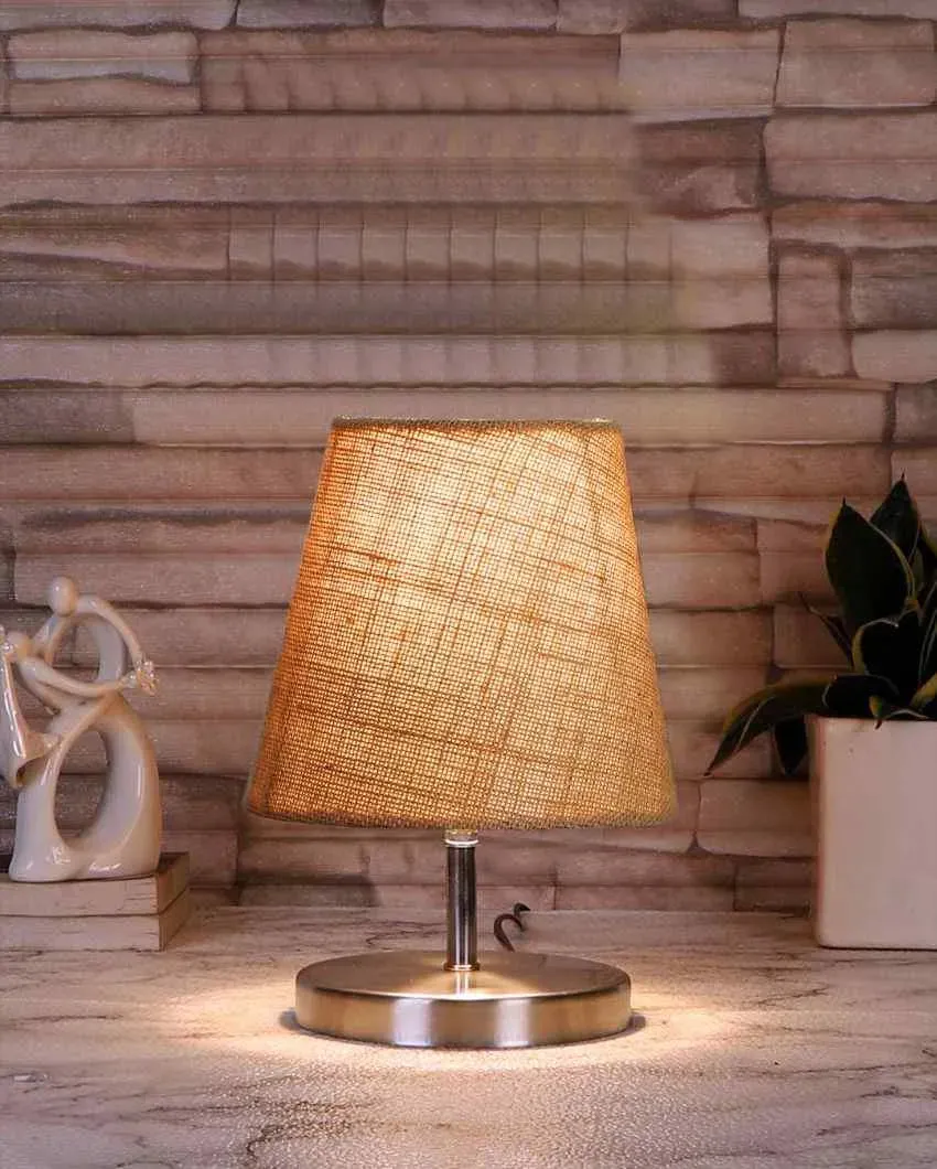 Eye Catchy Jute Round Metal Steel Table Lamp | 6 x 8 inches