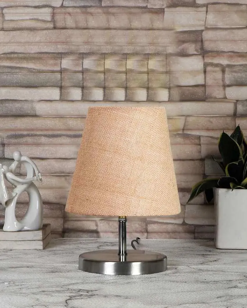 Eye Catchy Jute Round Metal Steel Table Lamp | 6 x 8 inches