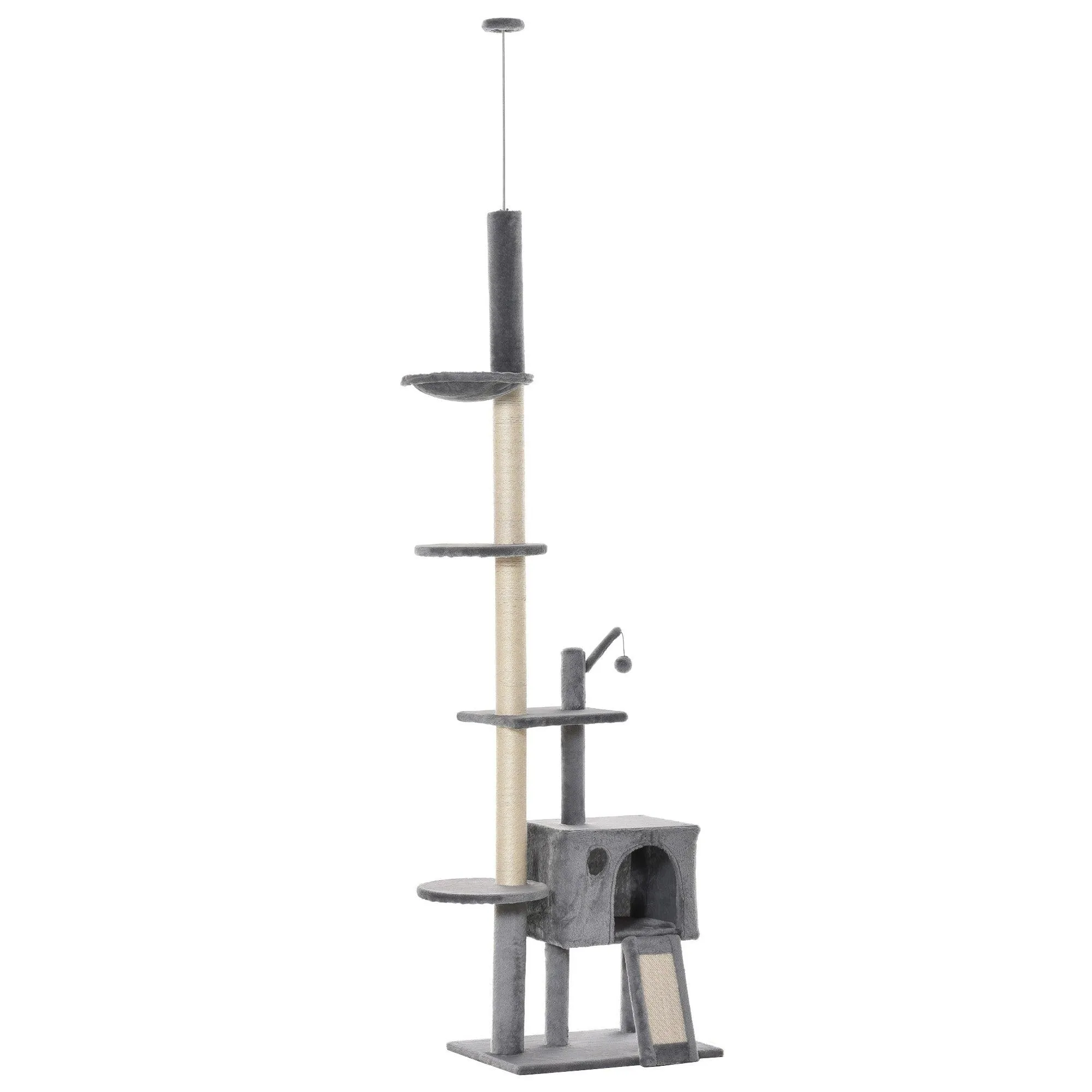 Floor-to-Ceiling Cat Climbing Toy Tower, 230-280cm - Light Grey
