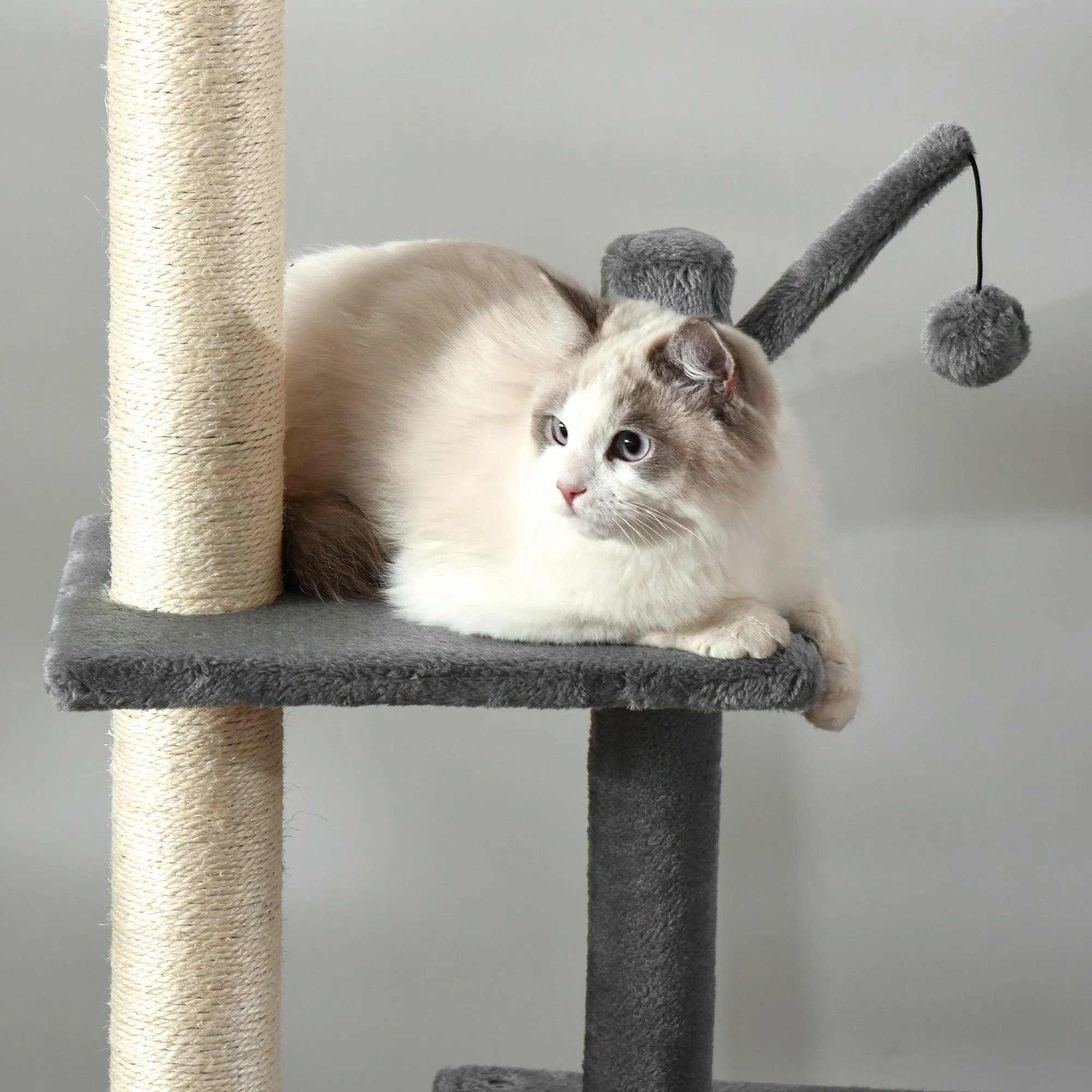 Floor-to-Ceiling Cat Climbing Toy Tower, 230-280cm - Light Grey