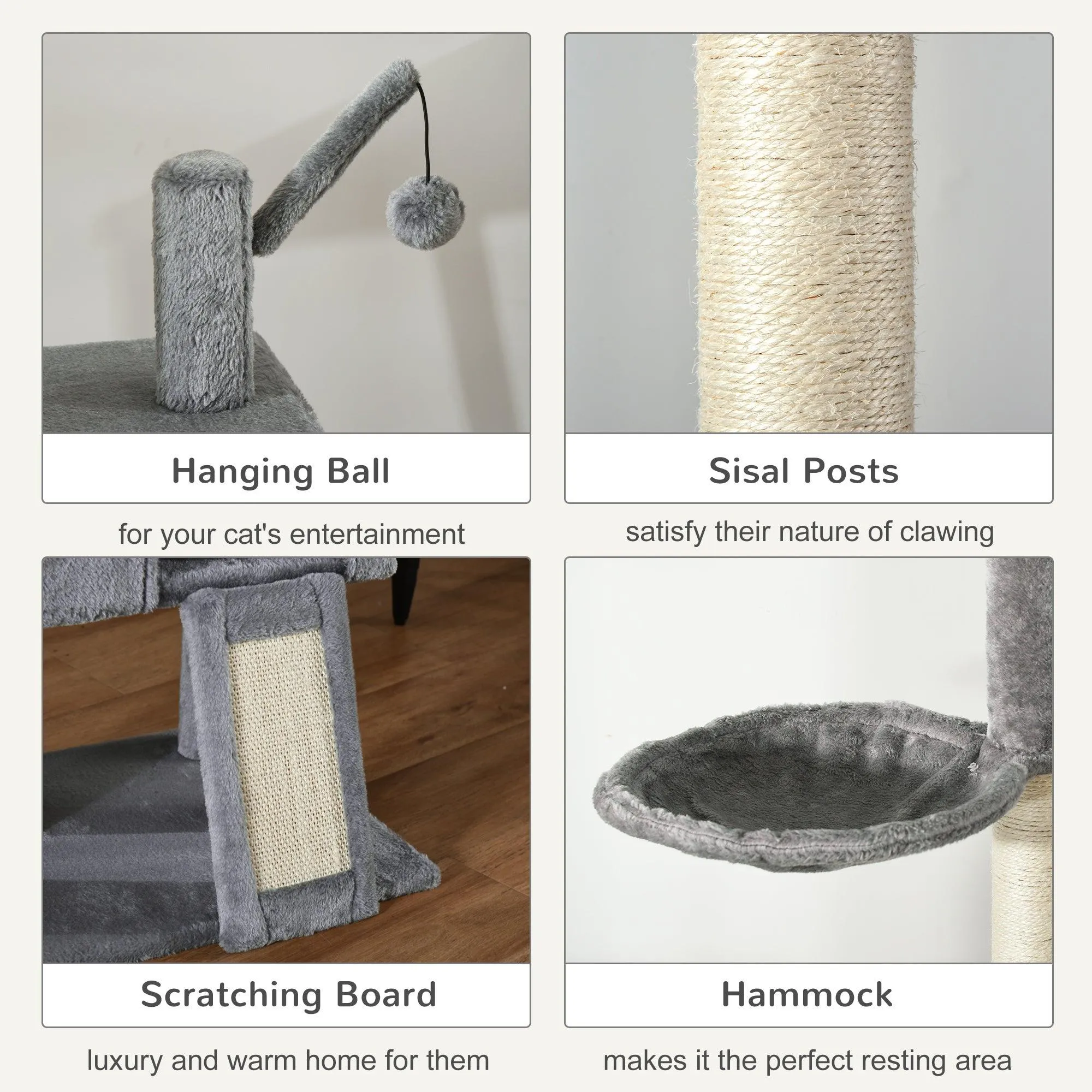 Floor-to-Ceiling Cat Climbing Toy Tower, 230-280cm - Light Grey