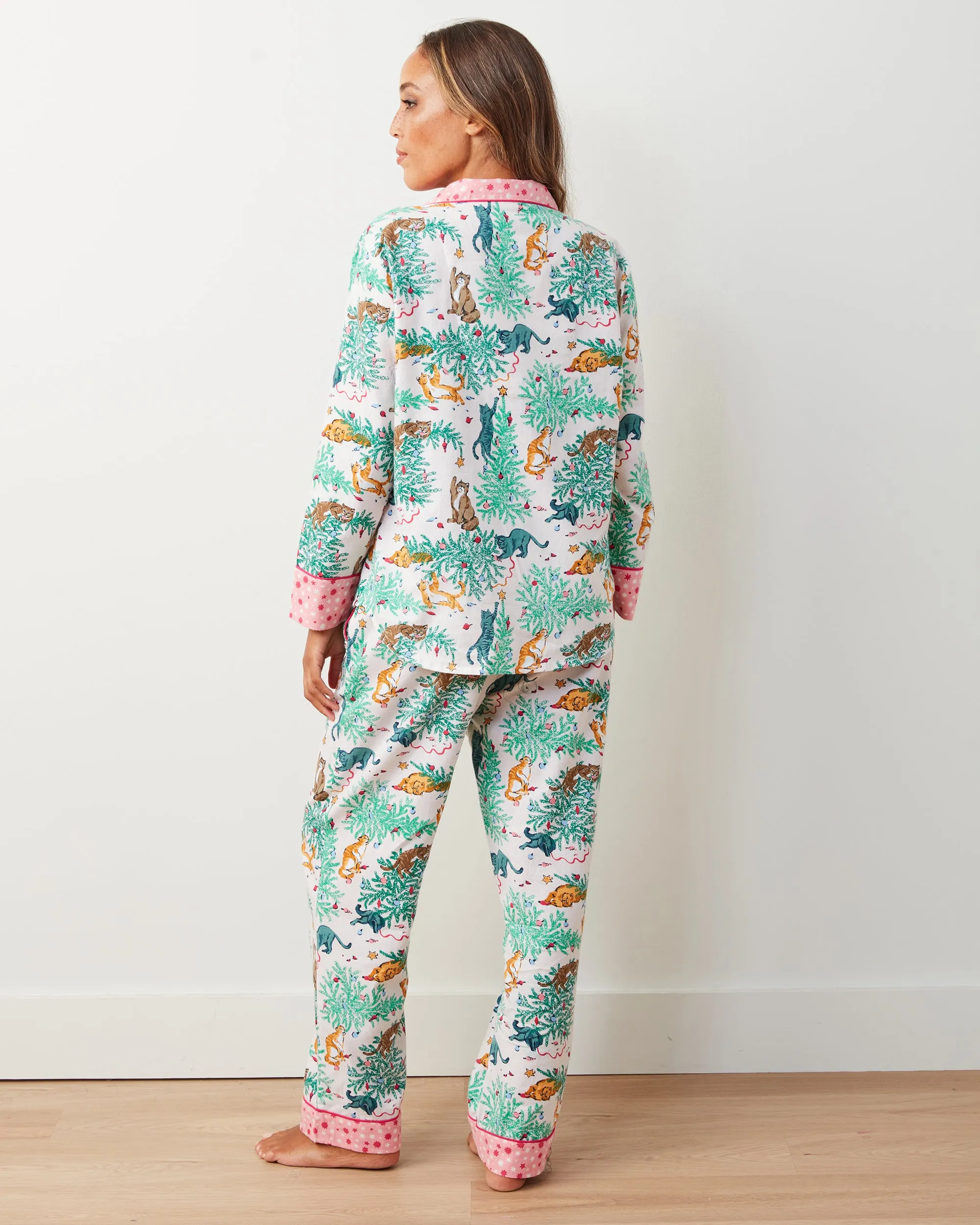 Frisky Firs - Lightweight Flannel Long PJ Set - Sweet Cream