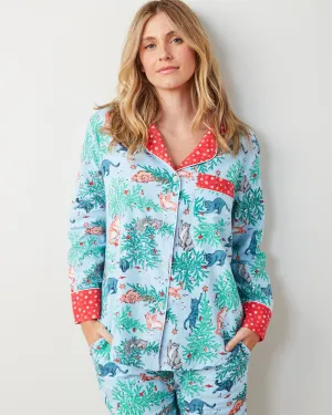 Frisky Firs - Lightweight Flannel Long PJ Set - Twinkling Blue