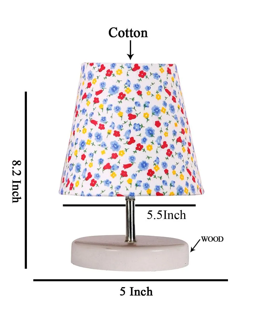 Little Floral Cotton Round Wooden White Base Table Lamp | 6 x 8 inches