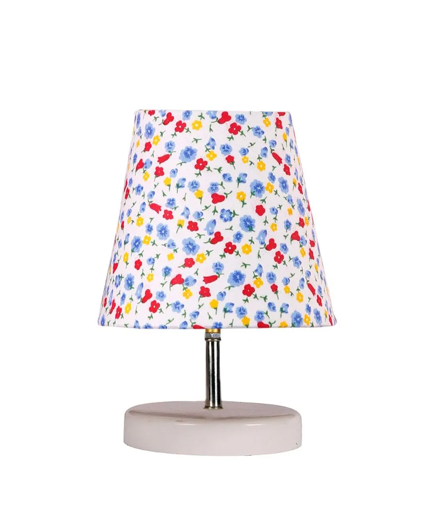 Little Floral Cotton Round Wooden White Base Table Lamp | 6 x 8 inches