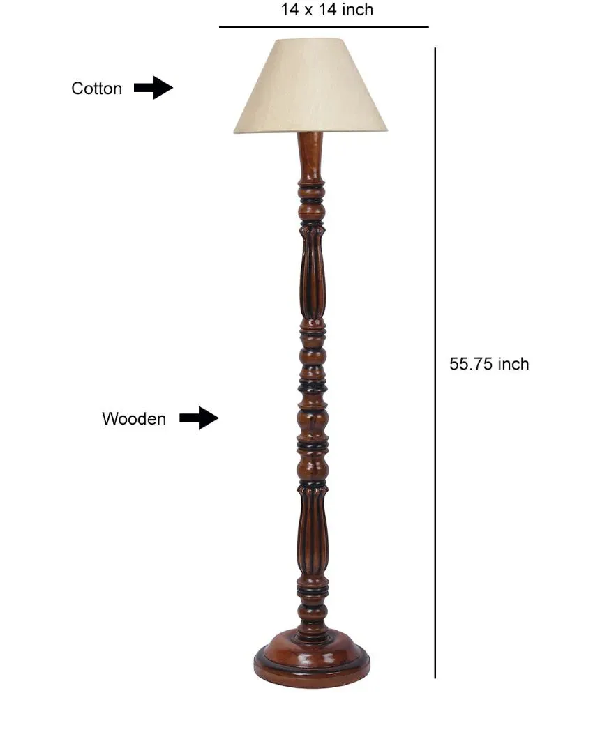 Off White Cotton Conical Wooden Floor Lamp | 5 Feet