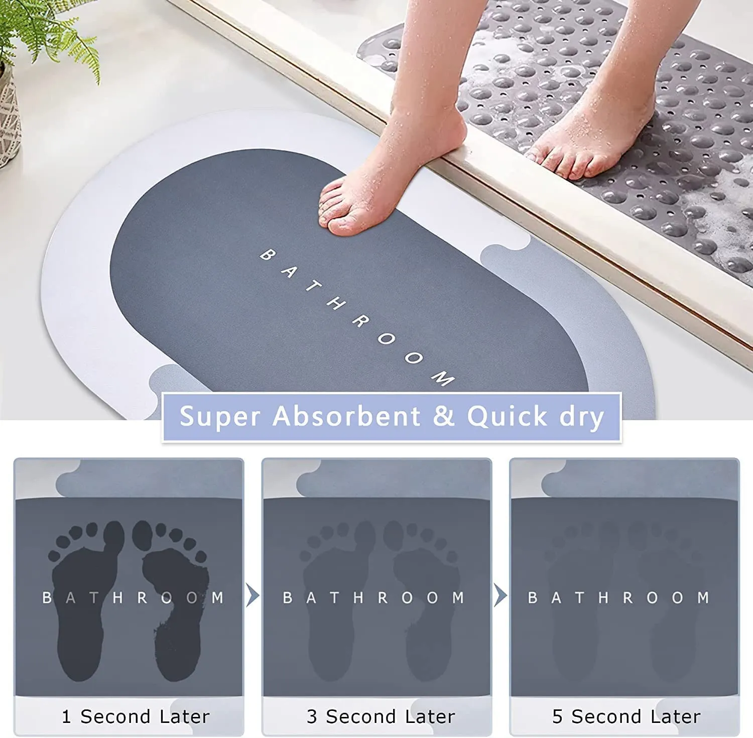 Quick Dry Absorbent Anti-slip Bathroom Door Mat