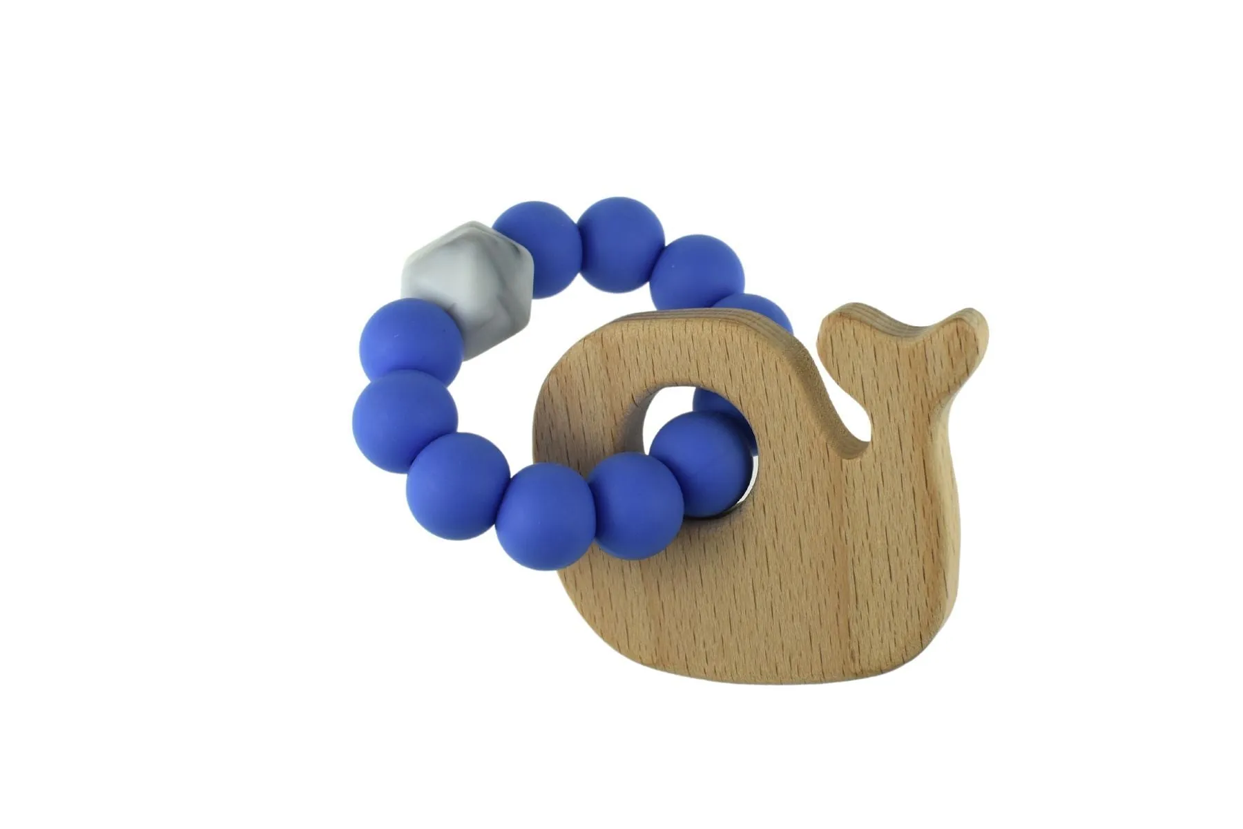 Wooden Silcone Teether - Whale Blue