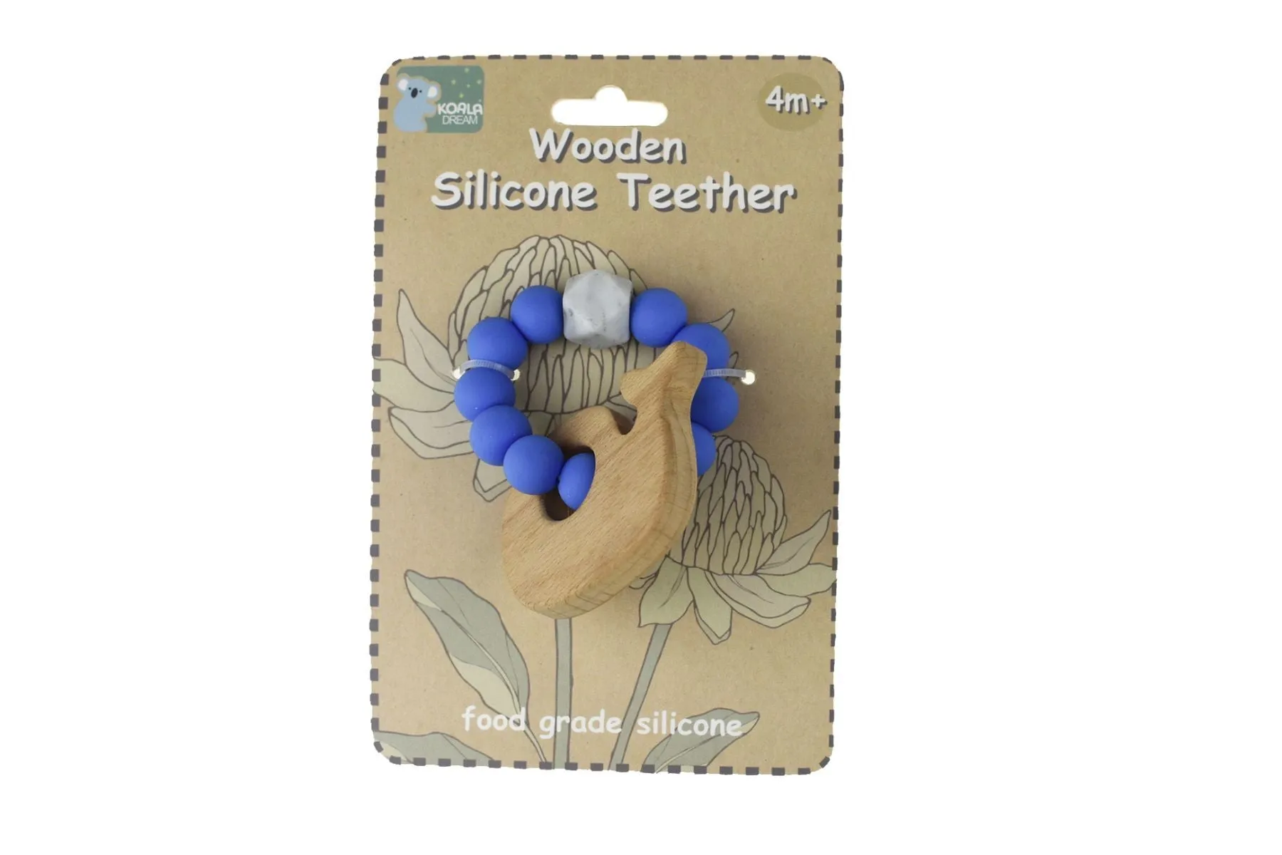 Wooden Silcone Teether - Whale Blue