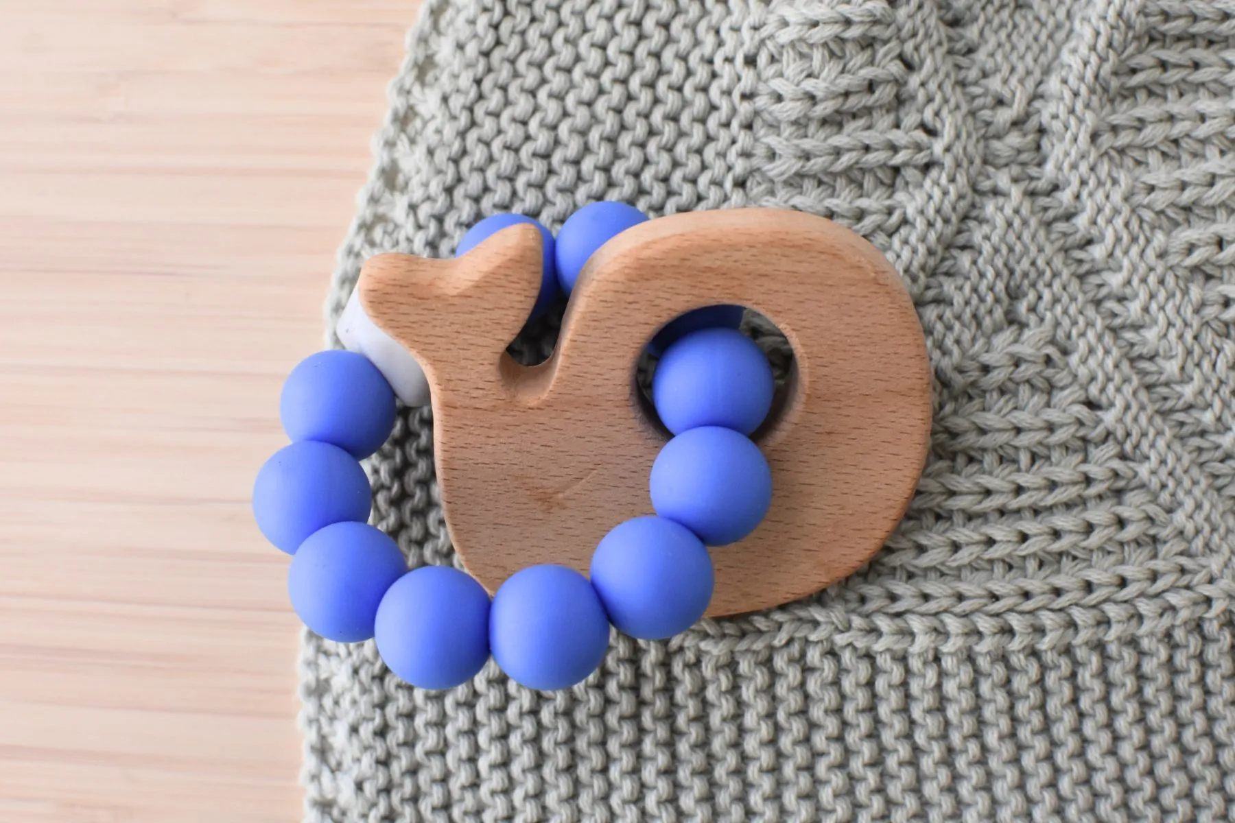 Wooden Silcone Teether - Whale Blue